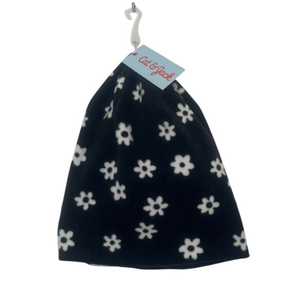 Cat & Jack Flower Print Beanie Hat Girls OS Black White New - Picture 1 of 9
